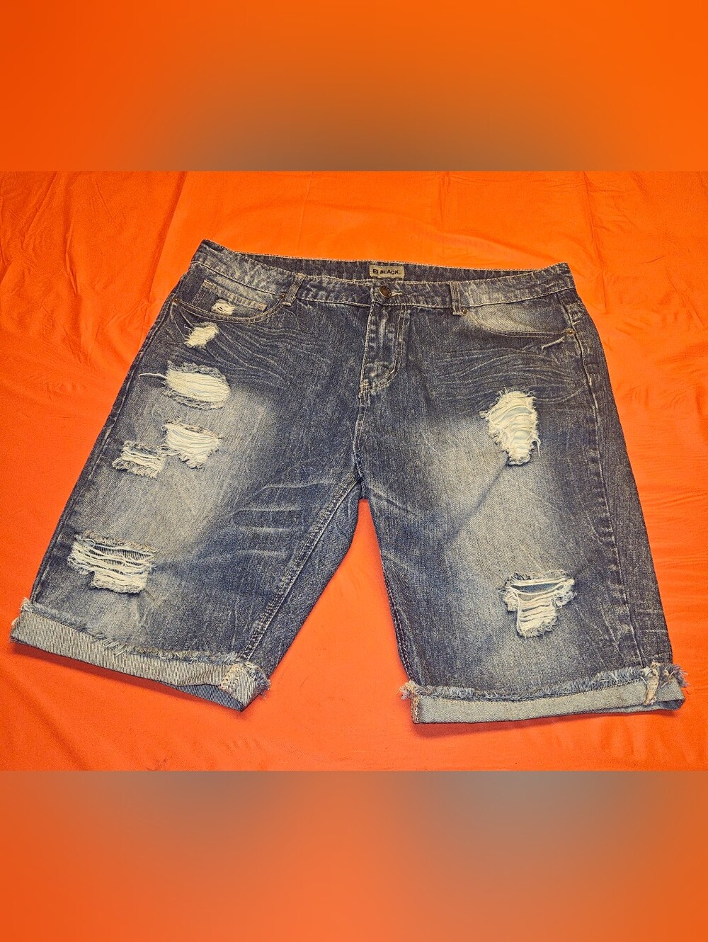CJ Black Denim Shorts Distressed Relax Rolled Hem Size W-38" Inseam-11" E.U.C.